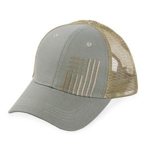 HIGHLAND TACTICAL VERTICAL AMERICAN FLAG - TRUCKER MESH HAT OLIVE GREEN